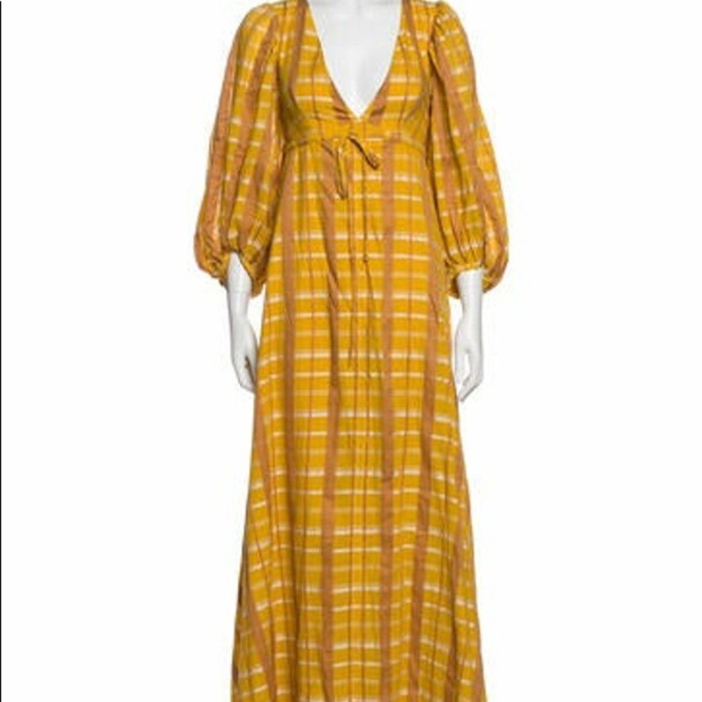 STAUD brand yellow plaid prairie dress